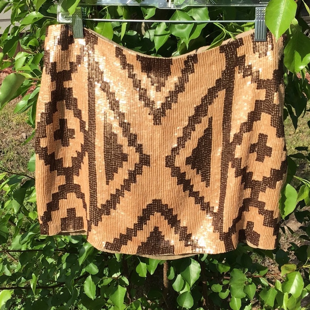 Haute Hippie Sequin Pencil Mini Skirt in Gold and Brown - Picture 11 of 16